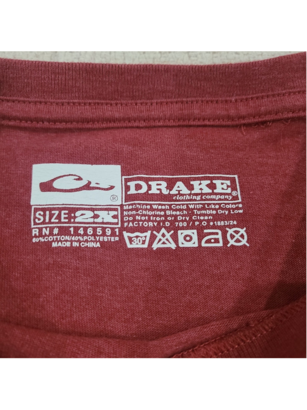 Drake Waterfowl Old School Bar Sz 2XL Long Sleeve T-Shirt Maroon Red Camo Logo - Picture 9 of 11